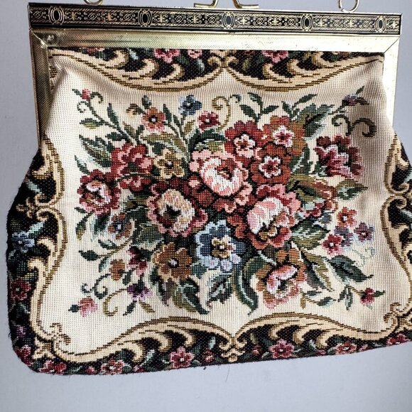 Vintage Floral Tapestry Fabric Evening Wedding Purse - Picture 6 of 7